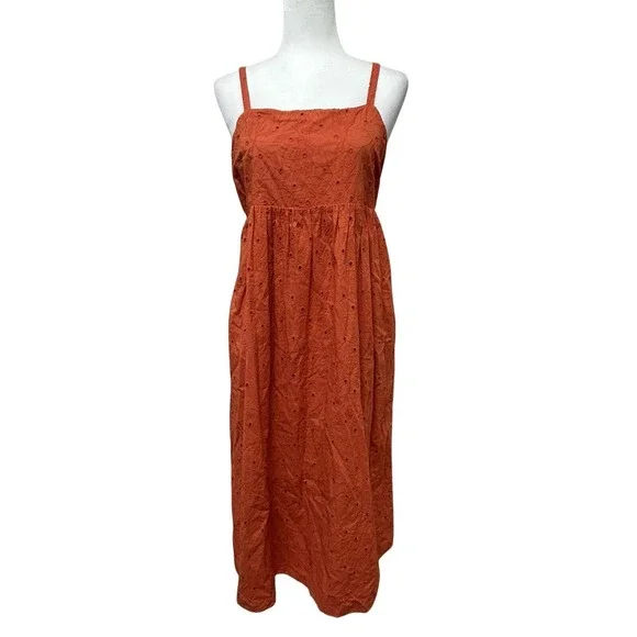 Madewell Orange Eyelet‎ Summertime Cami Midi Dress In Rusted Clay Size Medium - Picture 5 of 9